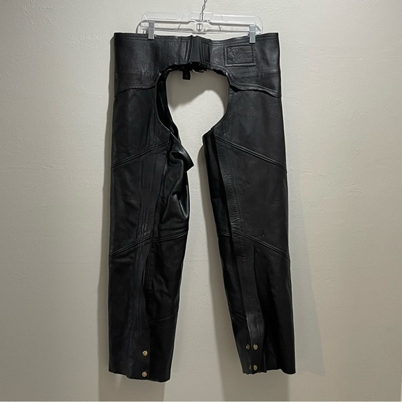 Vintage BRANDED GARMENT INC Motorcycle Leather Riding Biker Chaps Made In USA XL - Picture 2 of 9